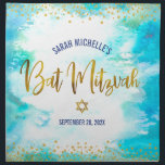 Bat mitzvah turkos Guld-skript Challah Cover Tygservett<br><div class="desc">Här är ett underbart tillägg till din Bat mitzvah festlighet. Fira med denna fantastiska, moderna utmaning för personligen i snyggt täcker trasa-napkin för att tillägga till hennes speciella dag. Faux faux guld foil calligraphy script och glitter prickar över en mjuk turkosa blå vattenfärgsbakgrund. Anpassa anpassningsbarna med Bat mitzvah meddelande om...</div>