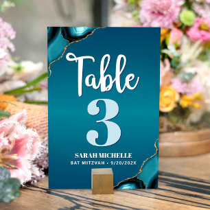 Bat Mitzvah Turkos Ombre Agat Skrift Modern Bordsnummer