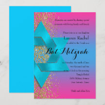 Bat mitzvah turkos Rosa Ombre Faux Guld Glitter