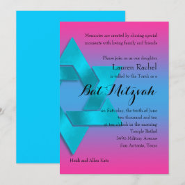 Bat mitzvah turkos till Rosa Ombre med Star Inbjudningar