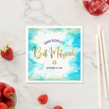 Bat mitzvah turkos Watercolor Guld Script Girly