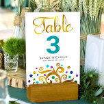 Bat mitzvah turkos White Gold Foil Livets träd Bordsnummer<br><div class="desc">Inget Bat mitzvah party är färdigt utan bordsnummer av personlig. Låt din favorit Bat mitzvah vara stolt, glädjas och fira hennes milstolpe på hennes perfekt samordnade party. Denna sofistikerade, chic, bedövning, abstrakt grafik faux guld träd med glatt lila, turkos, teal and blue Star of David and dot "lövs" och teal...</div>
