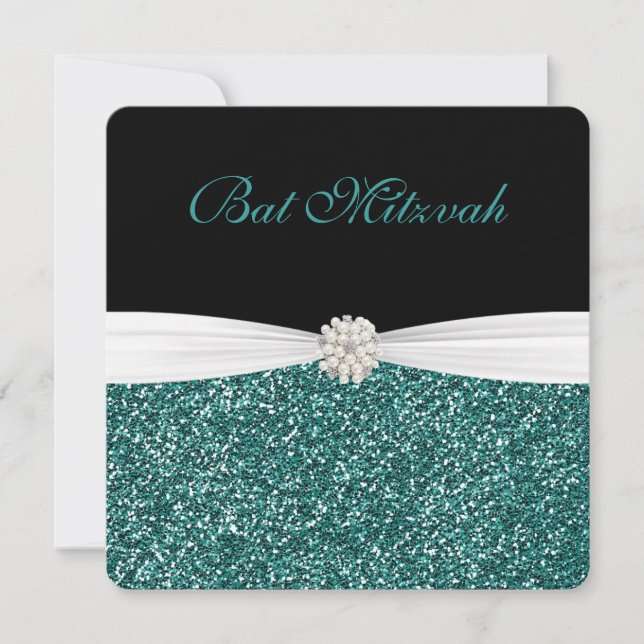 Bat mitzvah, Turquise Glitter, inbjudningar (Framsida)