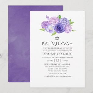 Bat mitzvah ultraviolett Blommigt Inbjudningar