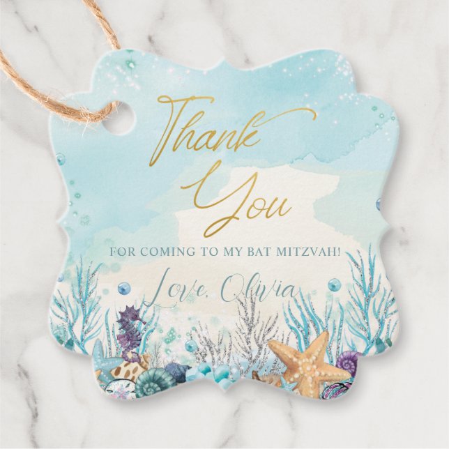 Bat mitzvah under havsbottnens havsfågeldag gåvor etiketter (Framsida)