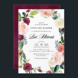 Bat mitzvah utandningsfack i burgundy och  Blommig Inbjudningar<br><div class="desc">Familjen Inbjudan och vänner till ditt evenemang med den här blommigtens bat mitzvah inbjudan. Den har vattenfärgad blommigt och krans av brinnande, , elfenben och orange, ro, morsa och andra blommor med bladaccent. Denna inbjudan till blommigt är perfekt för höstfladdermöss. Anpassa genom att lägga till information om namn, datum, tid,...</div>