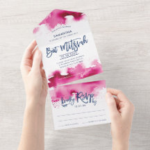 BAT MITZVAH vacker handskriven rosa akvarell