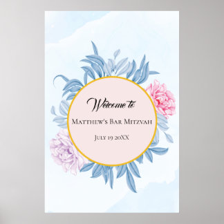 Bat mitzvah välkomstmeddelande för Dusty Blue Wate Poster