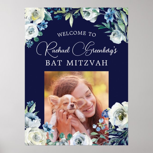 Bat mitzvah välkomstplats för elegantens marinblå  poster (Framsidan)