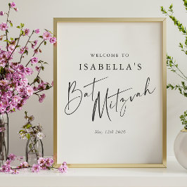 Bat mitzvah välkomstplats för minimalistisk svartv poster
