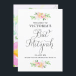 Bat mitzvah välkomstsignal för Blommigtar för vatt Inbjudningar<br><div class="desc">Ett Bat mitzvah välkomsttecken för elegant och feminin blommigt med vattenfärgade blommor och vismisk skrift. Detta välkomsttecken är perfekt för vår och sommaren Bat mitzvah.</div>