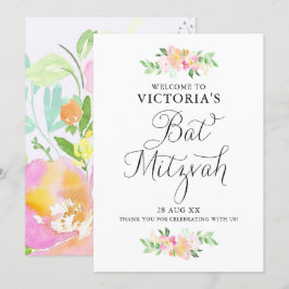 Bat mitzvah välkomstsignal för Blommigtar för vatt Inbjudningar
