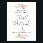 Bat mitzvah välkomstsignal för Blommigtar för vatt Poster<br><div class="desc">Ett Bat mitzvah välkomsttecken för elegant och feminin blommigt med vattenfärgade blommor och vismisk skrift. Detta välkomsttecken är perfekt för vår och sommaren Bat mitzvah.</div>