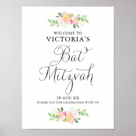 Bat mitzvah välkomstsignal för Blommigtar för vatt Poster