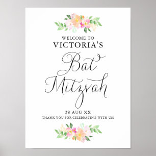 Bat mitzvah välkomstsignal för Blommigtar för vatt Poster