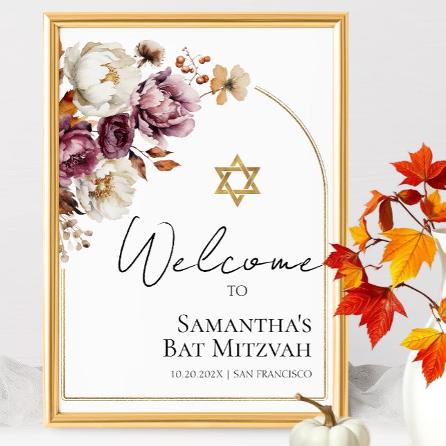 Bat mitzvah välkomstsignatur för Burgundy Blommigt Poster (Skapare uppladdad)