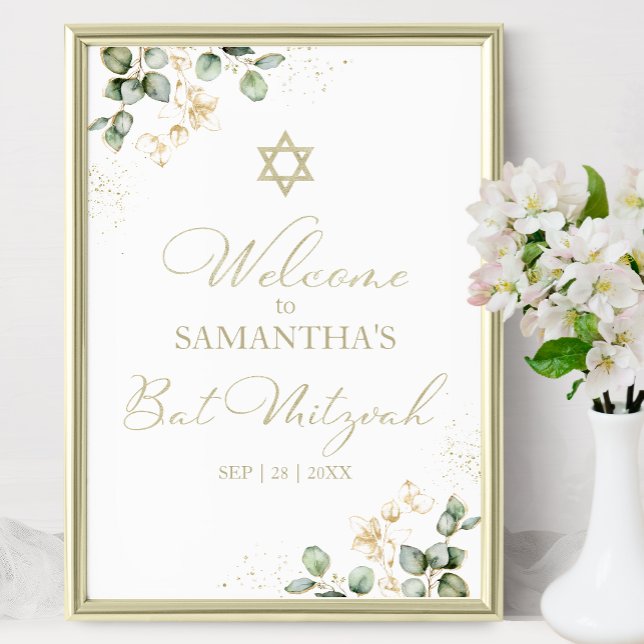 Bat mitzvah välkomstsignaturer | Eucalyptus Gilded Poster (Skapare uppladdad)