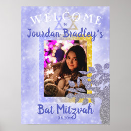 Bat mitzvah välkomsttecken för Blue & Guld Poster