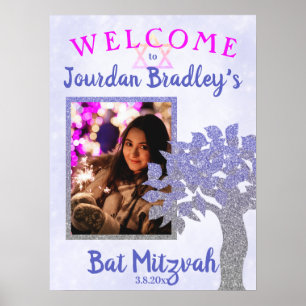 Bat mitzvah välkomsttecken för Glittery Träd Poster