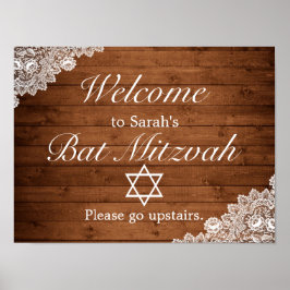Bat mitzvah välkomsttecken för Rustic Wood & Snöre Poster