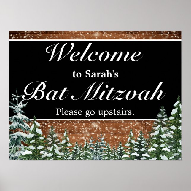 Bat mitzvah välkomsttecken för Snowy Wood & Forest Poster (Framsidan)