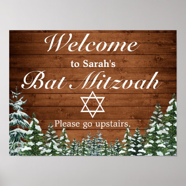 Bat mitzvah välkomsttecken för Snowy Wood & Forest Poster (Framsidan)