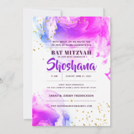 Bat Mitzvah Vattenfärg Glitter Inbjudan