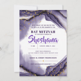 Bat mitzvah vattenfärgsagate Glitter Lila Inbjudningar