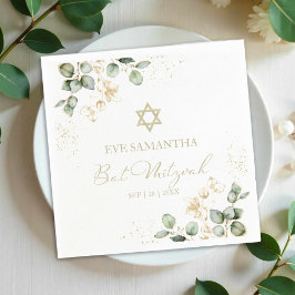 Bat mitzvah vattenfärgsblöjor | Eucalyptus Gilded Pappersservett