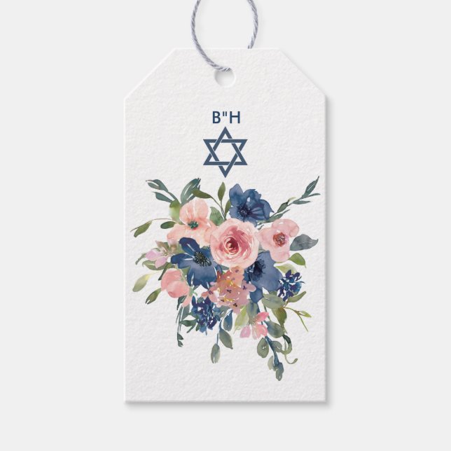 Bat mitzvah vattenfärgsflotta och  Blommigt Presentetikett (Framsidan)