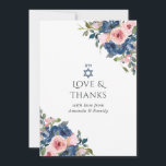 Bat mitzvah vattenfärgsflotta och  Blommigt Tack Kort<br><div class="desc">Trendigets  rosa och marin blå blommigt bat mitzvah tack för att du får anpassade till dina specifikationer.</div>