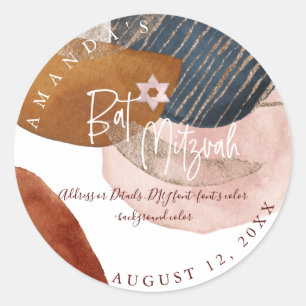 Bat mitzvah, vattenfärgsmodern Abstrakt Shapes Cla Runt Klistermärke