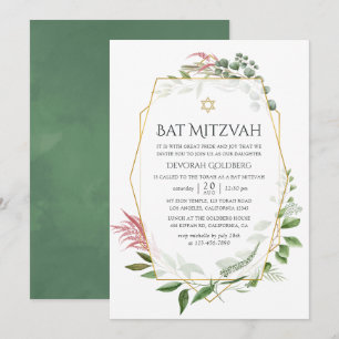 Bat mitzvah vattenfärgsskog Herbarium Geometric Inbjudningar