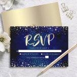 Bat mitzvah vattenfärgsskript Guld Glitter i OSA Kort<br><div class="desc">Var stolt, gladd och visa den här milstolpen av din favoritBat mitzvah! Inkludera det här fantastiska, moderna OSA-kortet för personlig för evenemanget. Grafikfiltret faux guld foil calligraphy script och konetti täcker över en rik, dramatisk, marin blå vattenfärgsbakgrund. Anpassa anpassningsbarnas text med datumet "svara senast". Matchning och samordning av inbjudan, adressetiketter,...</div>