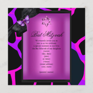 Bat Mitzvah Vild Rosa Lila Fjäril Inbjudningar