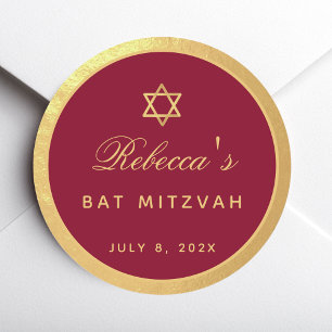 Bat Mitzvah vinröd falsk guld elegant kalligrafi Runt Klistermärke