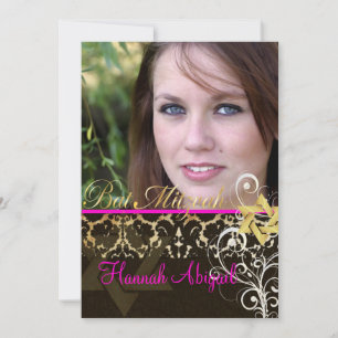 Bat Mitzvah/Vintage Damask/ Virvlar/het rosa Inbjudningar
