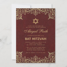Bat Mitzvah Vintage Elegant Burgunderröd Guld Stjä