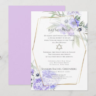 BAT MITZVAH Violet Anemone Blommigt Verse 1 Inbjudningar