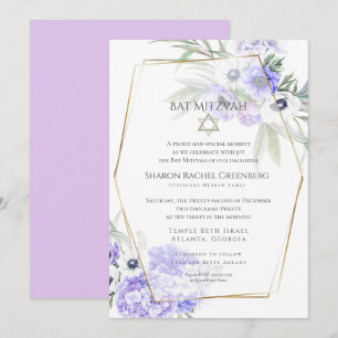 BAT MITZVAH Violet Anemone Blommigt Verse 2 Inbjudningar