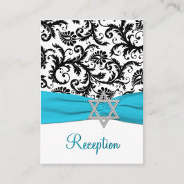 Bat mitzvah visitkort för Aqua, Black Damask Tilläggskort