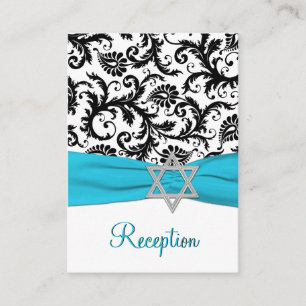 Bat mitzvah visitkort för Aqua, Black Damask Tilläggskort