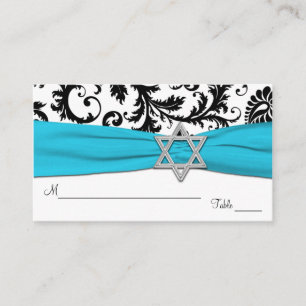 Bat mitzvah vykort för akvatiska, vita, svarta ska placeringskort