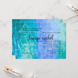 Bat mitzvah Watercolor Streaks Blue Star of David Inbjudningar