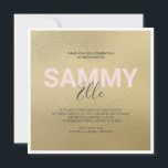 Bat mitzvah Xoxo-inbjudan till Faux Guld<br><div class="desc">Den här inbjudan till den bat mitzvah festen innehåller ditt namn som är angivet i ett fet modernt teckensnitt med mitten namn i trendigets handskrivna skripttypografi över en faux guld-bakgrund. Inbjudan-kortet återgår till en komplementär handstil med xo xo-design. Ett sött men enkelt val för din flickas snyggt party. Om du...</div>