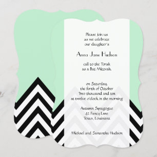 Bat mitzvah - Zigzag, Chevron - Mint-Grönt, svart Inbjudningar