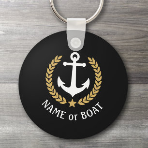 Bat Namn Anchor Guld Stil Laurel Star Navy Black Nyckelring