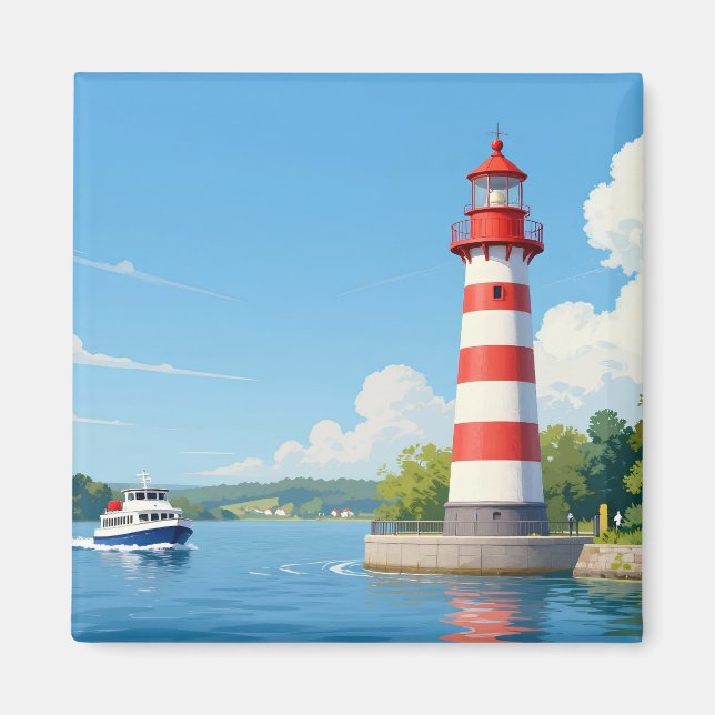 Båt nära en fyr magnet (Framsidan)