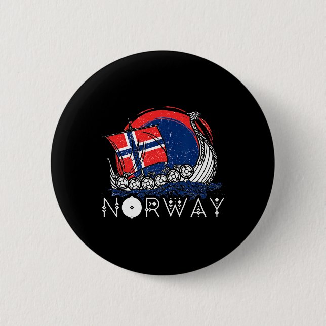 Båt Norsk Flagga Norge Viking Skepp Stolthet Ocean Knapp (Framsida)