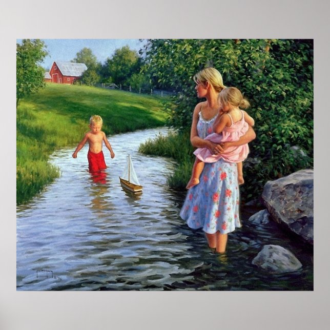 båt på en flodkonst poster (Framsidan)